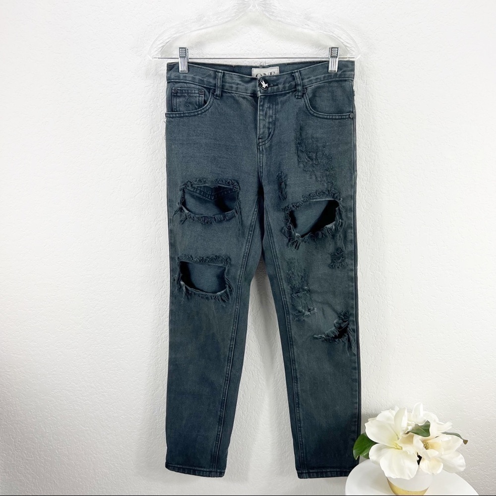 One Teaspoon Awesome Baggies Black Distressed Jeans Size 25